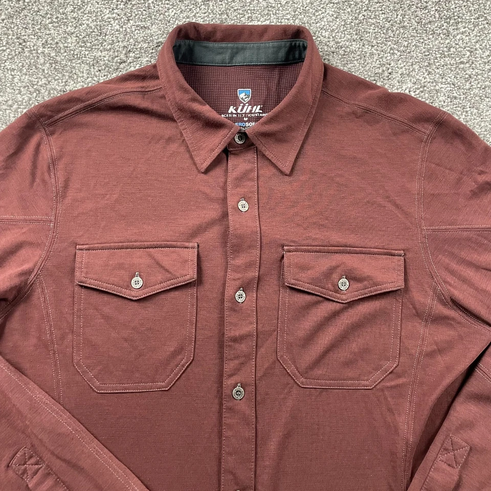 Kuhl Shirt Men Medium Red Areosoft Knit Button Up Long Sleeve Outdoors Hiking - Image 2 of 4