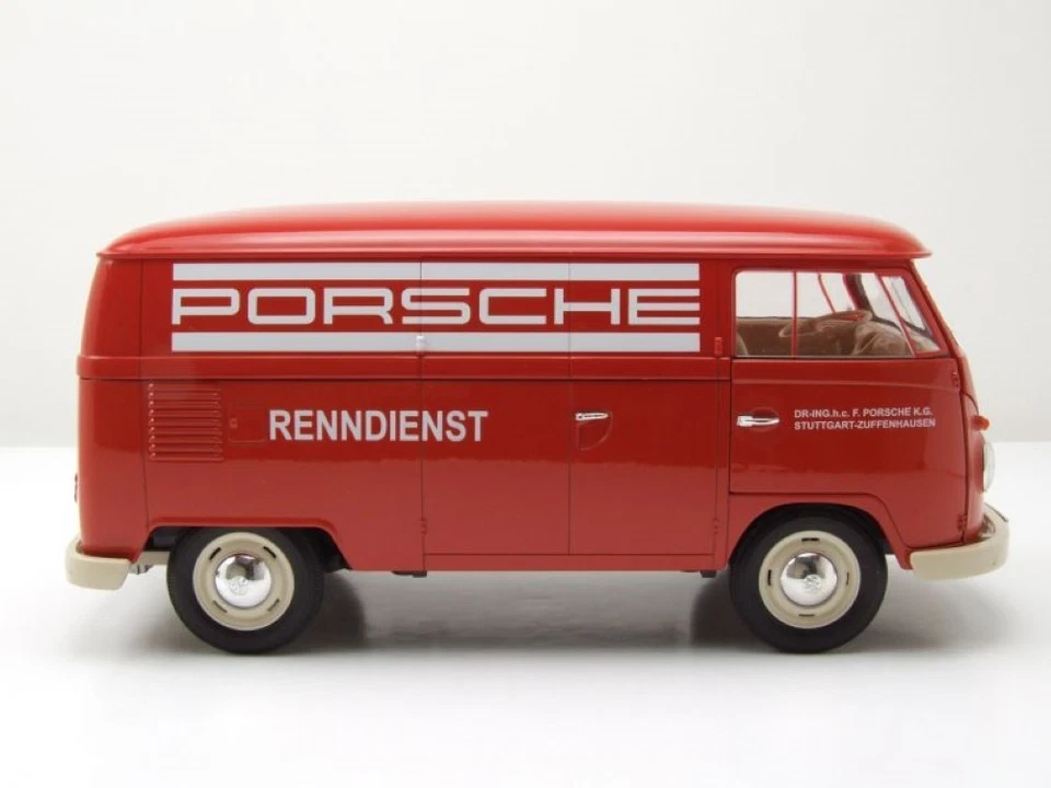 VW T1 Bus Scatola Porsche Servizio Gara 1963 Rosso Modellino Auto 1:18 Welly - Immagine 4 di 4