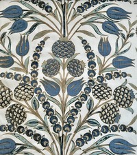 Thibaut Fabric CORNELIA Large Blue Floral Hand Painted Linen Tulips Boho 2 Yards