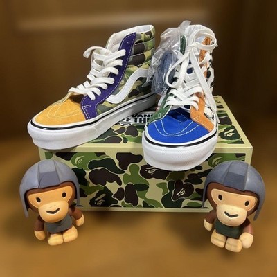 A BATHING APE x Vans Sk8-Hi Collaboration Multicolor Sneakers US 7.5 New W/Box