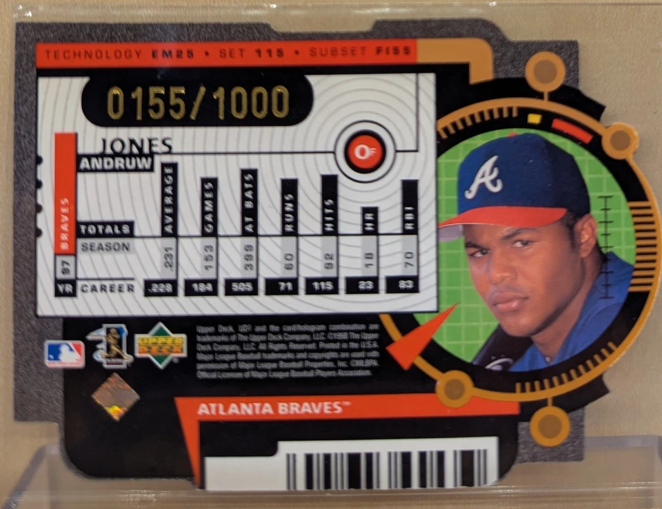 1998 UD3 DIE CUT #115 Andruw Jones Braves RARE BRONZE FOIL PARALLEL /1000 - Image 2 of 2