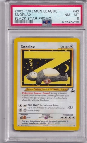 2002 pokemon League Snorlax Black Star Promo #49 PSA 8