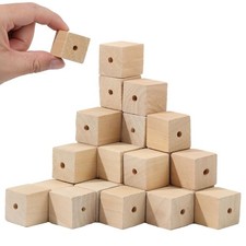 30Pcs Unfinished Wood Craft Cubes 1 inch Wooden Blocks with Holes Square Spac...