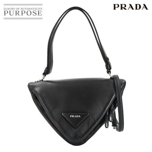 Prada Triangle Padded Nappa Leather Shoulder Bag Handbag 2Way Black 1BA315