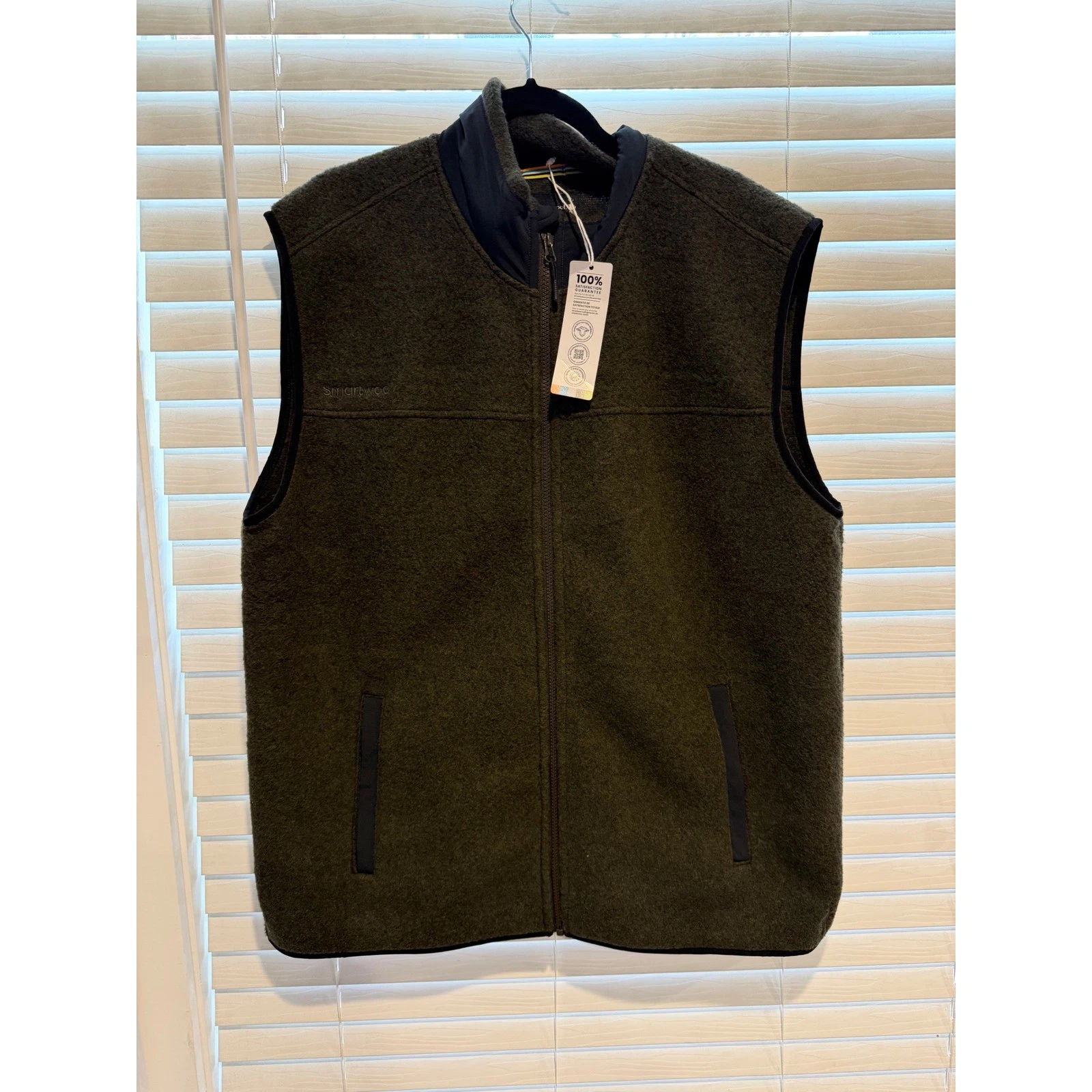 Smartwool Mens Full Zip Fleece Vest Olive Green Outdoor Warm Layer Size XXL