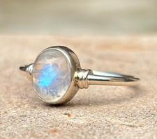 Rainbow Moonstone 925 Sterling Silver Oval Gemstone Dainty Stacking Ring