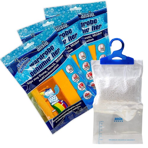 Wardrobe Dehumidifier Hanging Bags Pack of 3 Moisture Absorber