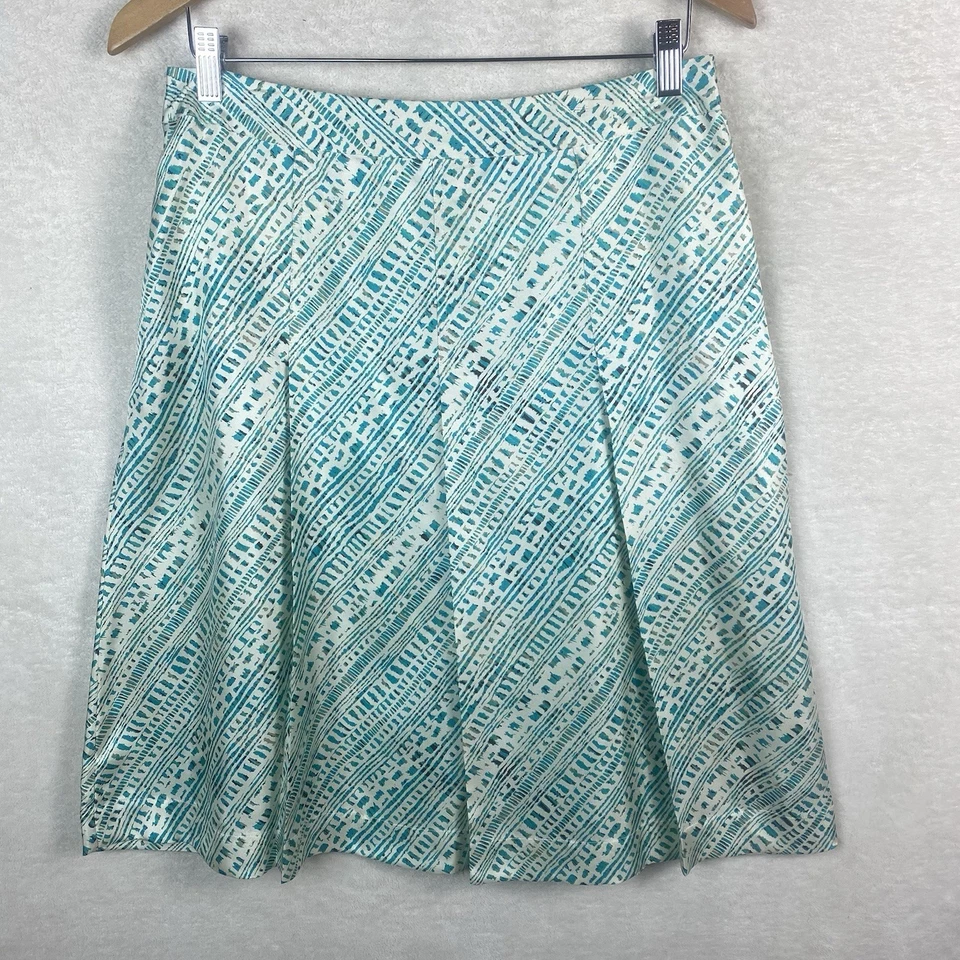 Falda vintage Y2K Merona para mujer 100 % seda plisada línea A talla 8 estampada azul/crema Foto 2 de 4