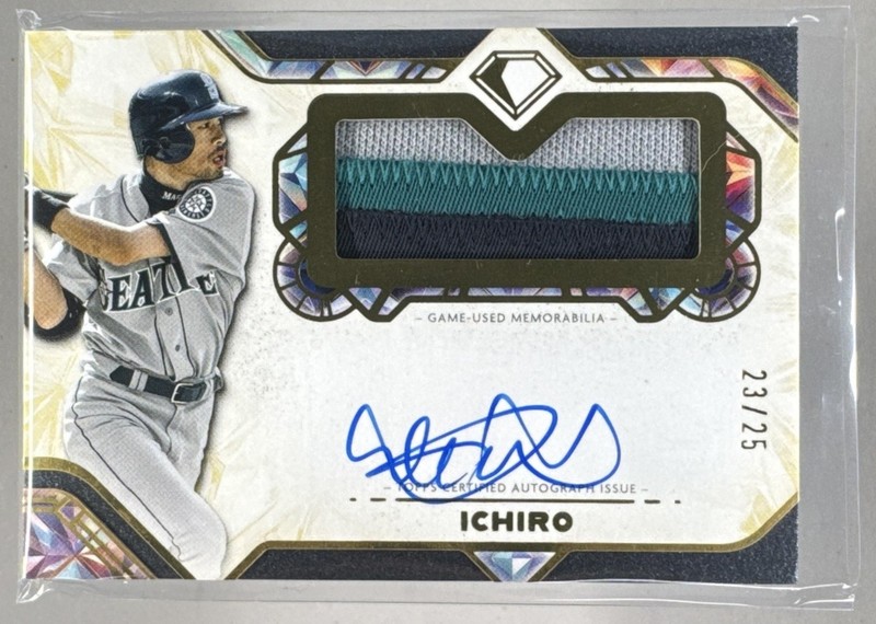 Ichiro Suzuki 2025 Topps Diamond Icons #AJP-I Jumbo GU 3 Color Patch Auto /25
