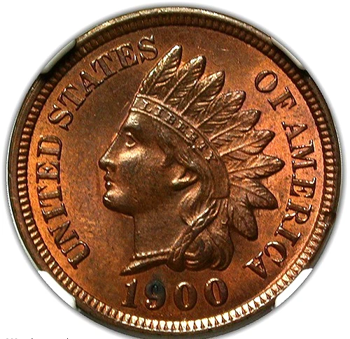 1900 INDIAN HEAD CENT NGC MS 63 RB NICE MIX OF LUSTROUS LIGHT TAN  OVER A PALE