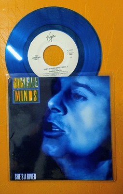 SIMPLE MINDS SHE'S A RIVER 7'' US SINGLE 45 BLUE VINYL - FREE CUSTOM PIC WALLET