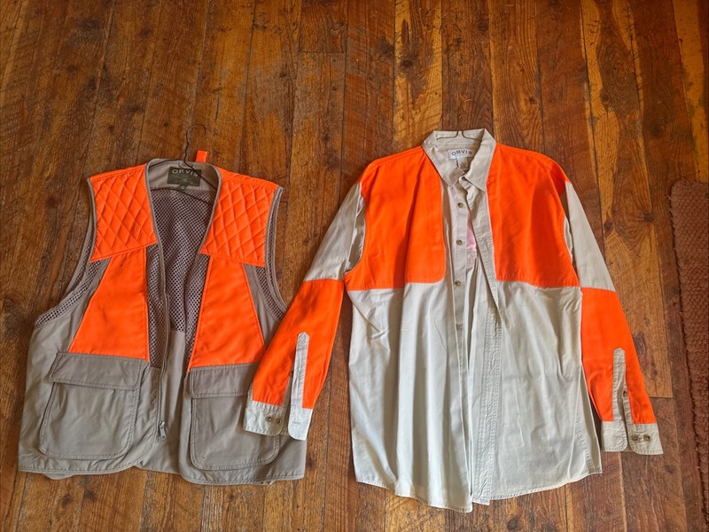 ORVIS Men Mesh Hunting Fishing Shooting Vest Khaki Orange Size L Outdoor Hiking