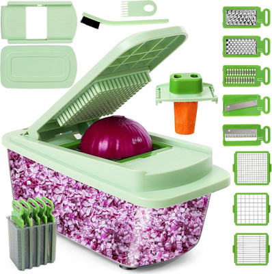 Vegetable Chopper with 8 Blades - Onion Chopper 16-In-1 with Container