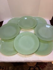 Set of 8 Vintage Fire King Jadeite Jane Ray Ribbed 9 1/8" Dinner Plates READ!