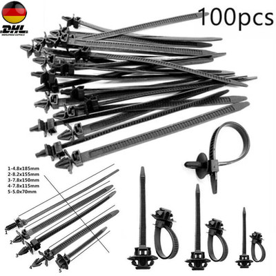 100 Stk Nylon Kabelbinder Befestigung Clips Auto Kfz Leitungsbinder Schwarz Set