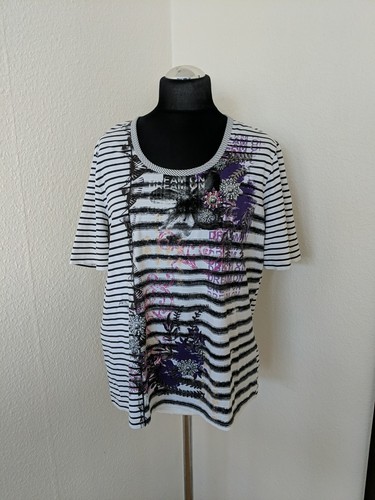 Gerry Weber Damen T-Shirt Größe 46 weiß schwarz gestreift - Bild 1 von 4