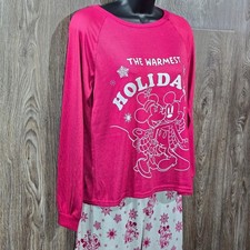 Disney Mickey Minnie Holiday Pajama Set XS Rose Sangria Raglan Sleepwear