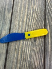 Vintage Play Kitchen Replacement 4" Toy Knife Blue  Yellow Plastic