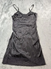 Vintage Movie Star Lingerie Full Slip Womens 44 Black Nylon Lace Trim Made USA