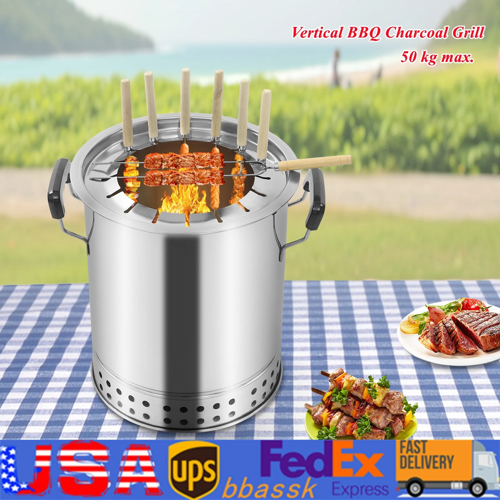 Vertical Compact BBQ Charcoal Grill Outdoor Meat Cooker Portable Charcoal Grill