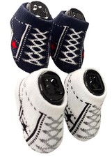 Converse Infant Booties 2 pairs White Mlt Color 0-6 mo Sneaker Print Socks Baby