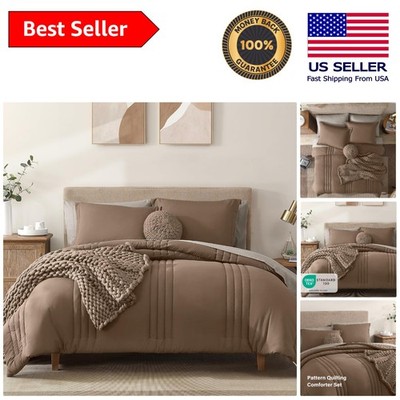 All-Season 7-Piece King Comforter Set - Machine Washable Raw Umber Bedding