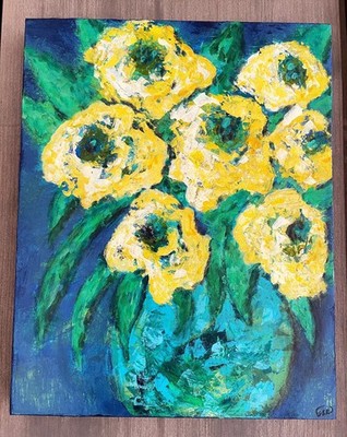 Yellow Rose Painting: Original Acrylic Floral Still Life on Canvas - Fine Art