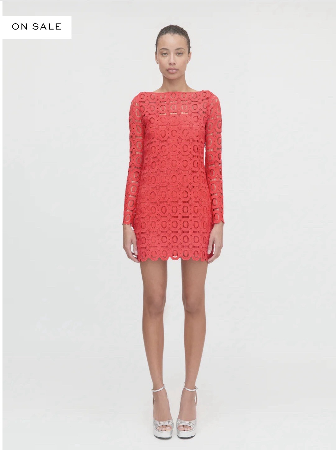 Hill House Eliza Mini Dress Red Poppy Lace Long Sleeve Tie Closure Size L