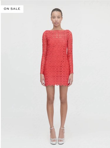 Hill House Eliza Mini Dress Red Poppy Lace Long Sleeve Tie Closure Size L
