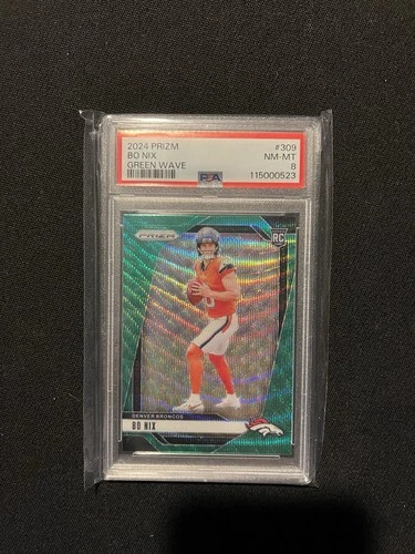 2024 Panini Prizm - Rookies Bo Nix #309 Green Wave Prizm (RC) PSA 8 !! 🔥
