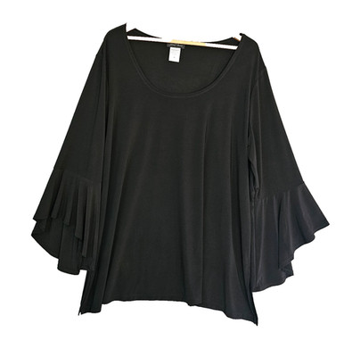 Slinky Brand Flare Sleeve Liquid Knit Scoop Neck Top Women 2X Black Plus Size