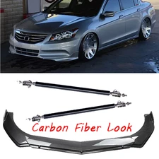 For Honda Accord Carbon Fiber Front Bumper Lip Spoiler Splitter Strut Rod