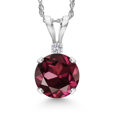 14K White Gold Rhodolite Garnet and Lab Grown Diamond Pendant Necklace for
