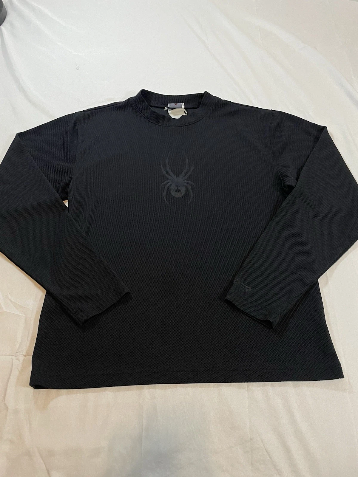 Spyder Shirt Black Debossed Logo Long Sleeve Knit Thermal Men’s Size M-L B-858