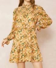 Entro Floral Print Smocked Dress Size M