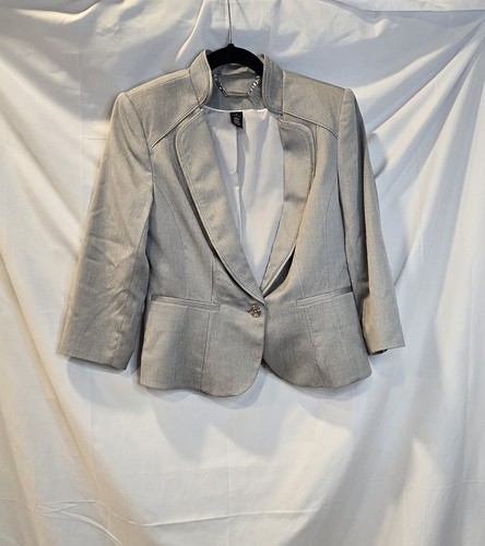 White House Black Market Blazer Skirt Set Size 2/4 Gray Pencil Skirt Lined - Picture 2 of 14