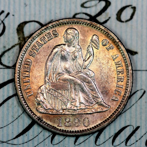* 1890-P * SOLID+ GEM BU MS SEATED LIBERTY DIME * FROM ORIGINAL COLLECTION