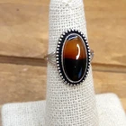 Vintage 1930s Southwestern Clark & Coombs Montana Agate Sterling Silver Ring Sz.