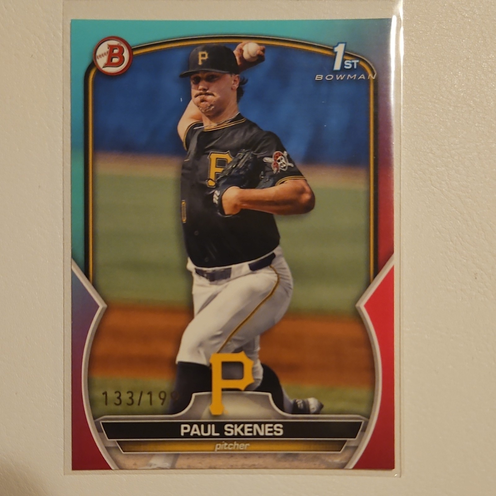 Bowman 2023 Draft Paul Skenes Aqua & Pink Gradient RC Pirates #BD-14 /199