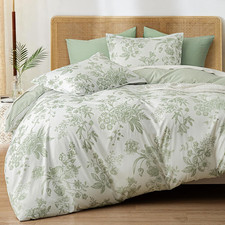 Queen Floral Duvet Cover Set 3 Piece Green 90x90 Farmhouse Bedding Pillow Shams