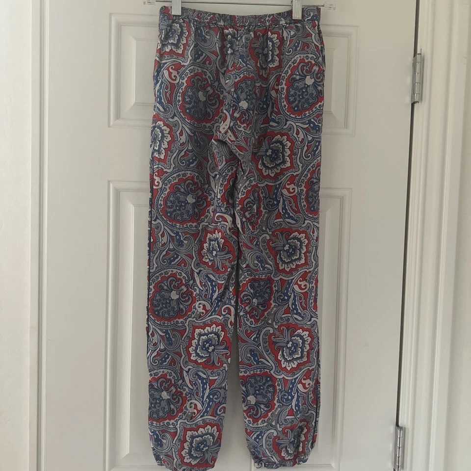 Juicy Couture Niñas Harén Jogger Rojo Azul Paisley Damasco 100% Seda Pantalones 14 Foto 4 de 4
