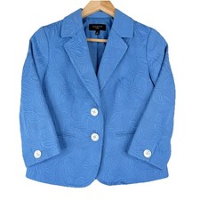 TALBOTS Jacquard Blazer Jacket women's SZ-4P blue floral TEXTURED COTTON BLEND