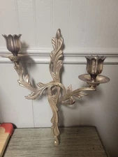 Vintage Brass Wall Candle Holder – Rococo Baroque Double Arm Tulip Sconce