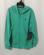US Polo Assn. Boys Zip-Up Hoodie W/Front Pockets Aqua Teal W/Blue Logo Med 8 