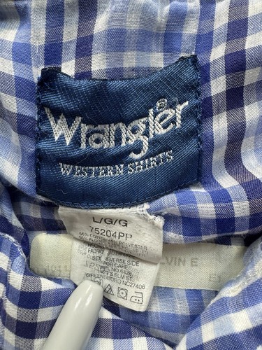 Vintage Wrangler Brushpopper Plaid Shirt Mens L Blue Western Cowboy Pearl Snap - Picture 3 of 5