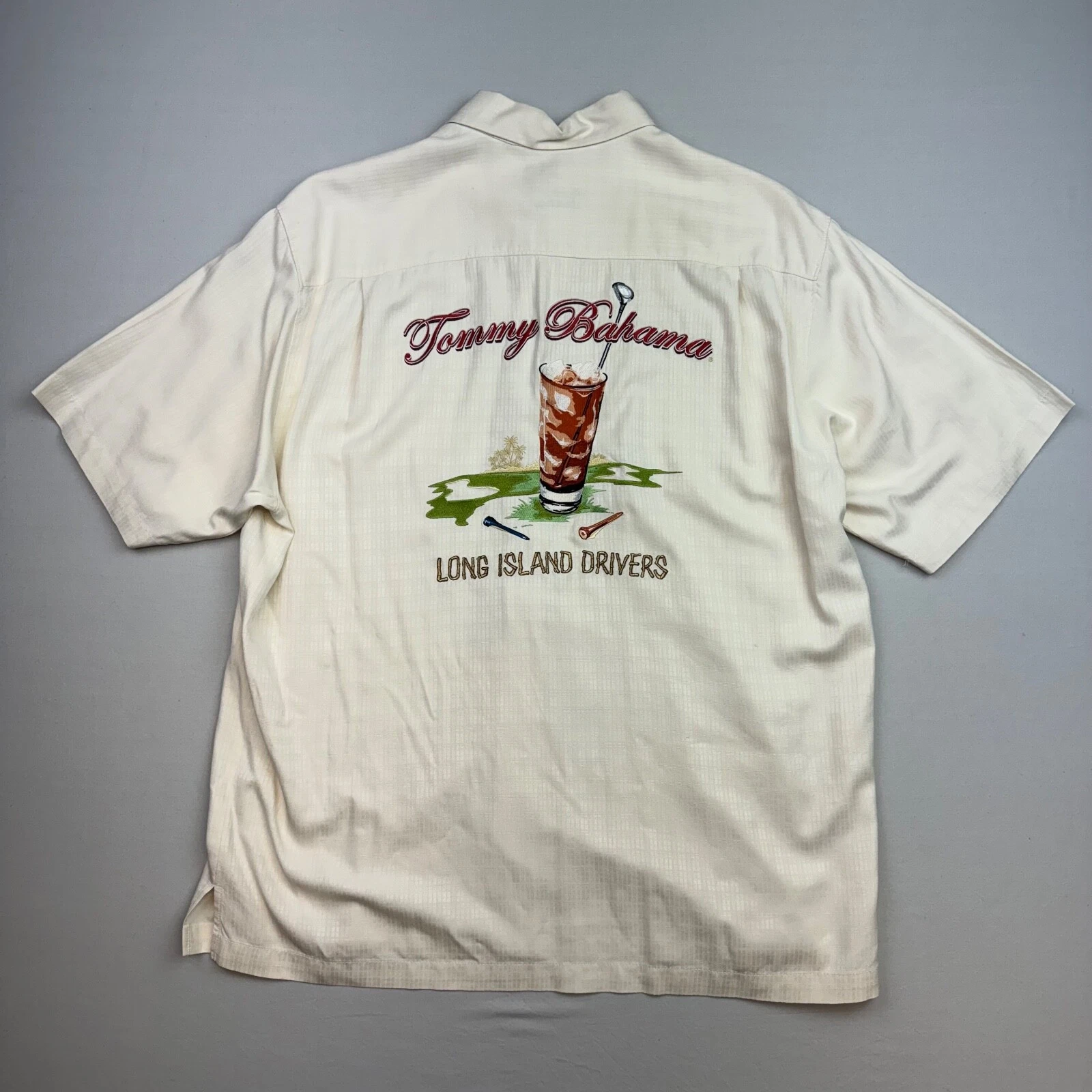 Tommy Bahama Silk Shirt Adult Mens Large Embroidered Long Island Drivers Golf