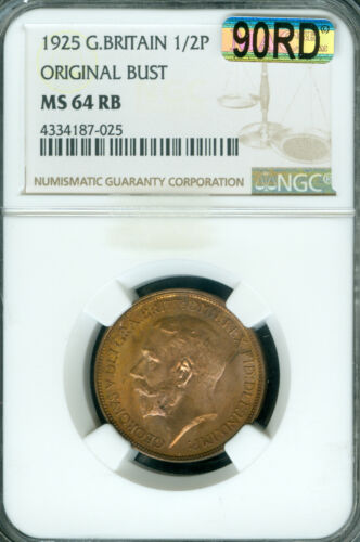 1925 GREAT BRITAIN PENNY NGC MS64 RB MAC 90RD .