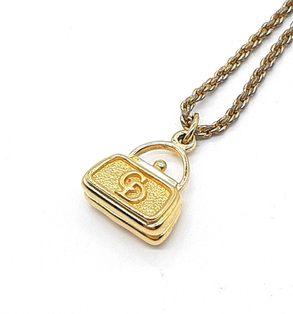 Christian Dior Logo Plate Gold Necklace① Christian Dior Bag motif pendant necklace CD logo gold plate