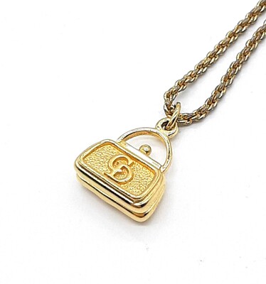 Christian Dior Logo Plate Gold Necklace① DIOR Vintage Dior Rhinestone Circle Logo Plate 43cm Gold