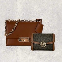 Michael Kors Tasche Crossbody GeldböRse Portmonee Jet Set Cece Leida Braun Neu